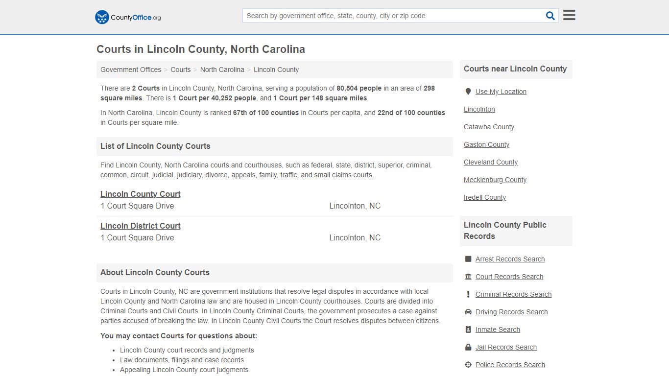Courts - Lincoln County, NC (Court Records & Calendars)